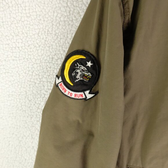 Gap Bomber Jacket Mens Medium Olive Green Patches Military Quilt Lined Retro - Picture 4 of 13